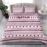 Qatar Christmas Bedding Set with Maroon-White Pattern, National Emblem, and Camel Motif - Wonder Print Shop