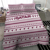 Qatar Christmas Bedding Set with Maroon-White Pattern, National Emblem, and Camel Motif - Wonder Print Shop