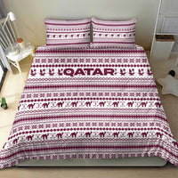 Qatar Christmas Bedding Set with Maroon-White Pattern, National Emblem, and Camel Motif - Wonder Print Shop