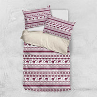 Qatar Christmas Bedding Set with Maroon-White Pattern, National Emblem, and Camel Motif - Wonder Print Shop