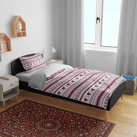 Qatar Christmas Bedding Set with Maroon-White Pattern, National Emblem, and Camel Motif - Wonder Print Shop