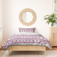 Qatar Christmas Bedding Set with Maroon-White Pattern, National Emblem, and Camel Motif - Wonder Print Shop