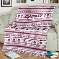 Qatar Christmas Blanket with Maroon-White Pattern, National Emblem, and Camel Motif - Wonder Print Shop