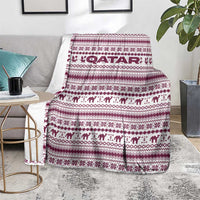 Qatar Christmas Blanket with Maroon-White Pattern, National Emblem, and Camel Motif - Wonder Print Shop