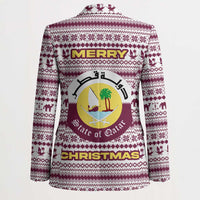 Qatar Christmas Blazer with Maroon-White Pattern, National Emblem, and Camel Motif - Wonder Print Shop
