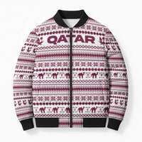 Qatar Christmas Bomber Puffer Jacket with Maroon-White Pattern, National Emblem, and Camel Motif - Wonder Print Shop