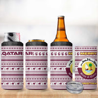 Qatar Christmas 4 in 1 Can Cooler Tumbler with Maroon-White Pattern, National Emblem, and Camel Motif - Wonder Print Shop