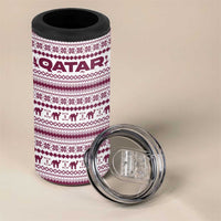 Qatar Christmas 4 in 1 Can Cooler Tumbler with Maroon-White Pattern, National Emblem, and Camel Motif - Wonder Print Shop
