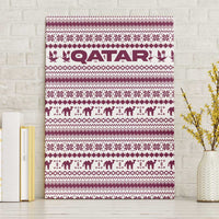 Qatar Christmas Canvas Wall Art with Maroon-White Pattern, National Emblem, and Camel Motif - Wonder Print Shop