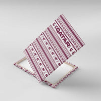 Qatar Christmas Canvas Wall Art with Maroon-White Pattern, National Emblem, and Camel Motif - Wonder Print Shop