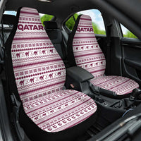 Qatar Christmas Car Seat Cover with Maroon-White Pattern, National Emblem, and Camel Motif - Wonder Print Shop