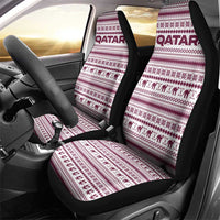 Qatar Christmas Car Seat Cover with Maroon-White Pattern, National Emblem, and Camel Motif - Wonder Print Shop