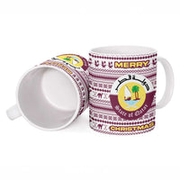 Qatar Christmas Ceramic Mug with Maroon-White Pattern, National Emblem, and Camel Motif - Wonder Print Shop