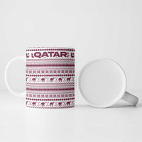 Qatar Christmas Ceramic Mug with Maroon-White Pattern, National Emblem, and Camel Motif - Wonder Print Shop