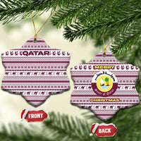 Qatar Christmas Ceramic Ornament with Maroon-White Pattern, National Emblem, and Camel Motif - Wonder Print Shop