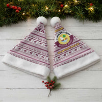 Qatar Christmas Santa Hat with Maroon-White Pattern, National Emblem, and Camel Motif - Wonder Print Shop