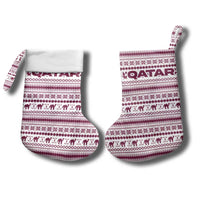 Qatar Christmas Stocking with Maroon-White Pattern, National Emblem, and Camel Motif - Wonder Print Shop