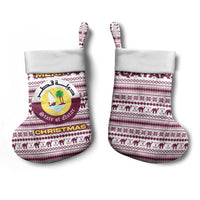 Qatar Christmas Stocking with Maroon-White Pattern, National Emblem, and Camel Motif - Wonder Print Shop