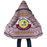 Qatar Christmas Cloak with Maroon-White Pattern, National Emblem, and Camel Motif - Wonder Print Shop