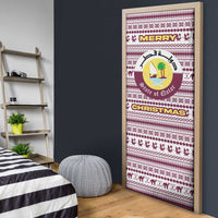 Qatar Christmas Door Cover with Maroon-White Pattern, National Emblem, and Camel Motif - Wonder Print Shop
