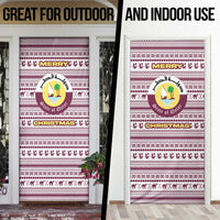 Qatar Christmas Door Cover with Maroon-White Pattern, National Emblem, and Camel Motif - Wonder Print Shop