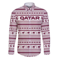 Qatar Christmas Family Matching Short Sleeve Bodycon Dress and Hawaiian Shirt with Maroon-White Pattern, National Emblem, and Camel Motif - Wonder Print Shop