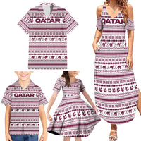 Qatar Christmas Family Matching Summer Maxi Dress and Hawaiian Shirt with Maroon-White Pattern, National Emblem, and Camel Motif - Wonder Print Shop