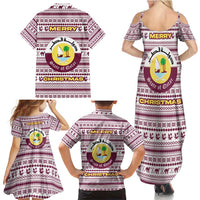 Qatar Christmas Family Matching Summer Maxi Dress and Hawaiian Shirt with Maroon-White Pattern, National Emblem, and Camel Motif - Wonder Print Shop