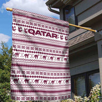 Qatar Christmas Garden Flag with Maroon-White Pattern, National Emblem, and Camel Motif - Wonder Print Shop