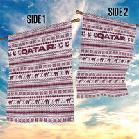 Qatar Christmas Garden Flag with Maroon-White Pattern, National Emblem, and Camel Motif - Wonder Print Shop