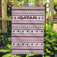 Qatar Christmas Garden Flag with Maroon-White Pattern, National Emblem, and Camel Motif - Wonder Print Shop