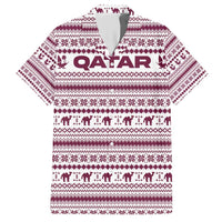 Qatar Christmas Hawaiian Shirt with Maroon-White Pattern, National Emblem, and Camel Motif - Wonder Print Shop