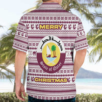 Qatar Christmas Hawaiian Shirt with Maroon-White Pattern, National Emblem, and Camel Motif - Wonder Print Shop