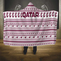 Qatar Christmas Hooded Blanket with Maroon-White Pattern, National Emblem, and Camel Motif - Wonder Print Shop