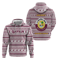 Qatar Christmas Hoodie with Maroon-White Pattern, National Emblem, and Camel Motif - Wonder Print Shop