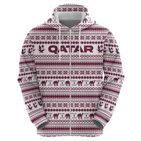 Qatar Christmas Hoodie with Maroon-White Pattern, National Emblem, and Camel Motif - Wonder Print Shop