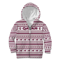 Qatar Christmas Kid Hoodie with Maroon-White Pattern, National Emblem, and Camel Motif - Wonder Print Shop