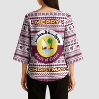 Qatar Christmas Kimono Sleeve Blouse with Maroon-White Pattern, National Emblem, and Camel Motif - Wonder Print Shop