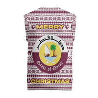 Qatar Christmas Knitted V-Neck Vest with Maroon-White Pattern, National Emblem, and Camel Motif - Wonder Print Shop