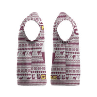 Qatar Christmas Knitted V-Neck Vest with Maroon-White Pattern, National Emblem, and Camel Motif - Wonder Print Shop