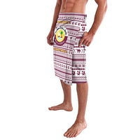 Qatar Christmas Lavalava with Maroon-White Pattern, National Emblem, and Camel Motif - Wonder Print Shop