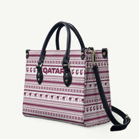 Qatar Christmas Leather Bag with Maroon-White Pattern, National Emblem, and Camel Motif - Wonder Print Shop