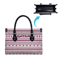 Qatar Christmas Leather Bag with Maroon-White Pattern, National Emblem, and Camel Motif - Wonder Print Shop