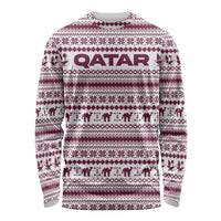 Qatar Christmas Long Sleeve Shirt with Maroon-White Pattern, National Emblem, and Camel Motif - Wonder Print Shop
