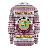 Qatar Christmas Long Sleeve Shirt with Maroon-White Pattern, National Emblem, and Camel Motif - Wonder Print Shop