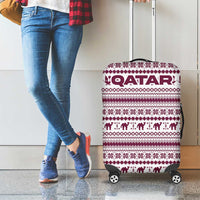 Qatar Christmas Luggage Cover with Maroon-White Pattern, National Emblem, and Camel Motif - Wonder Print Shop