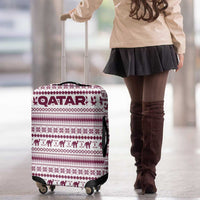 Qatar Christmas Luggage Cover with Maroon-White Pattern, National Emblem, and Camel Motif - Wonder Print Shop