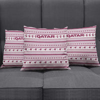 Qatar Christmas Pillow Cover with Maroon-White Pattern, National Emblem, and Camel Motif - Wonder Print Shop
