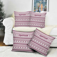 Qatar Christmas Pillow Cover with Maroon-White Pattern, National Emblem, and Camel Motif - Wonder Print Shop