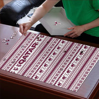 Qatar Christmas Puzzle with Maroon-White Pattern, National Emblem, and Camel Motif - Wonder Print Shop